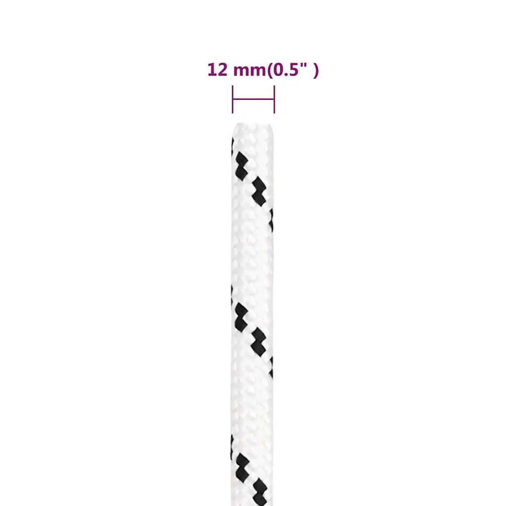 Braided Rope White 12mm 100m Polyester Marine Rigging Line