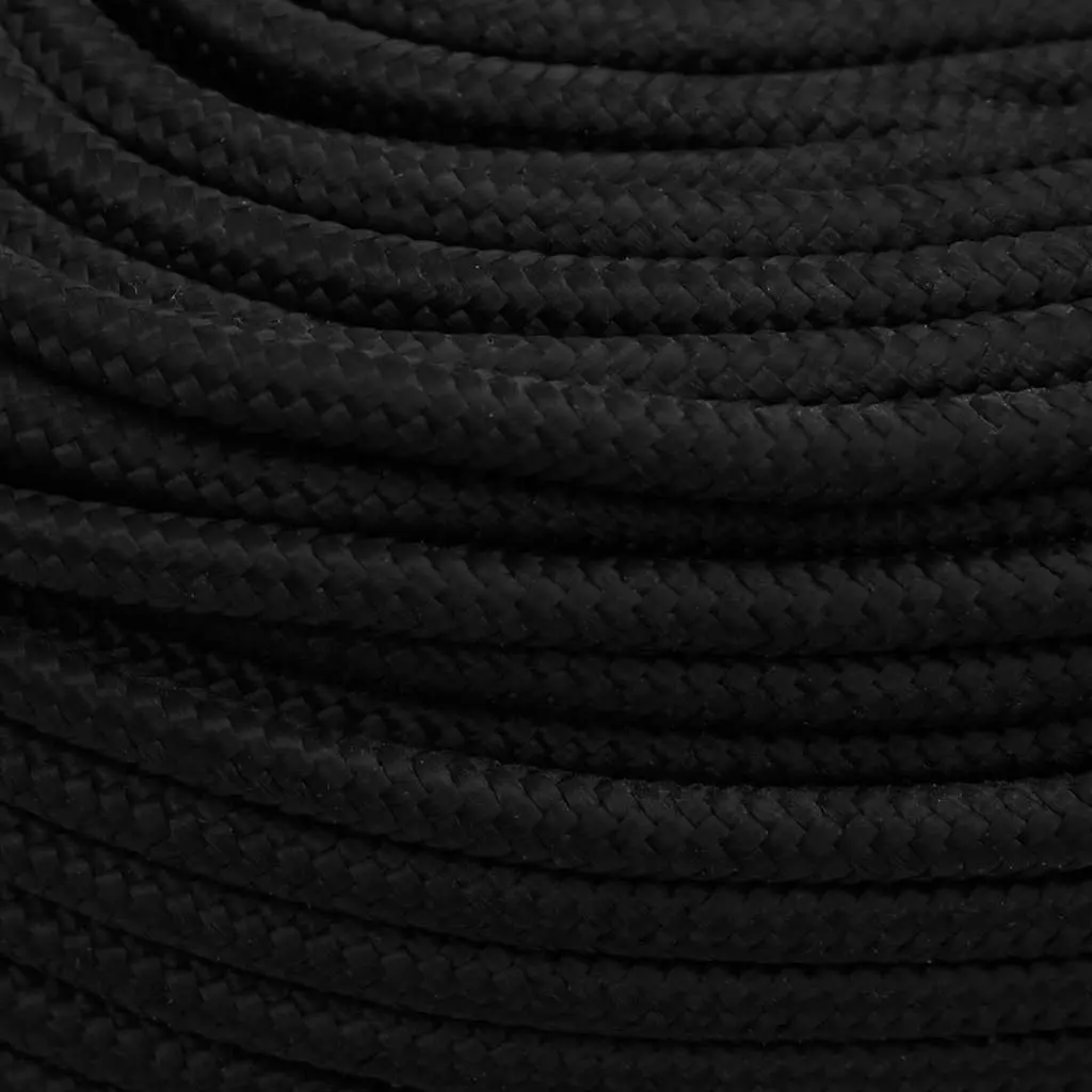 Braided Polyester Cord Black 6mm 50m General Purpose Work Rope Durable UV Resistant