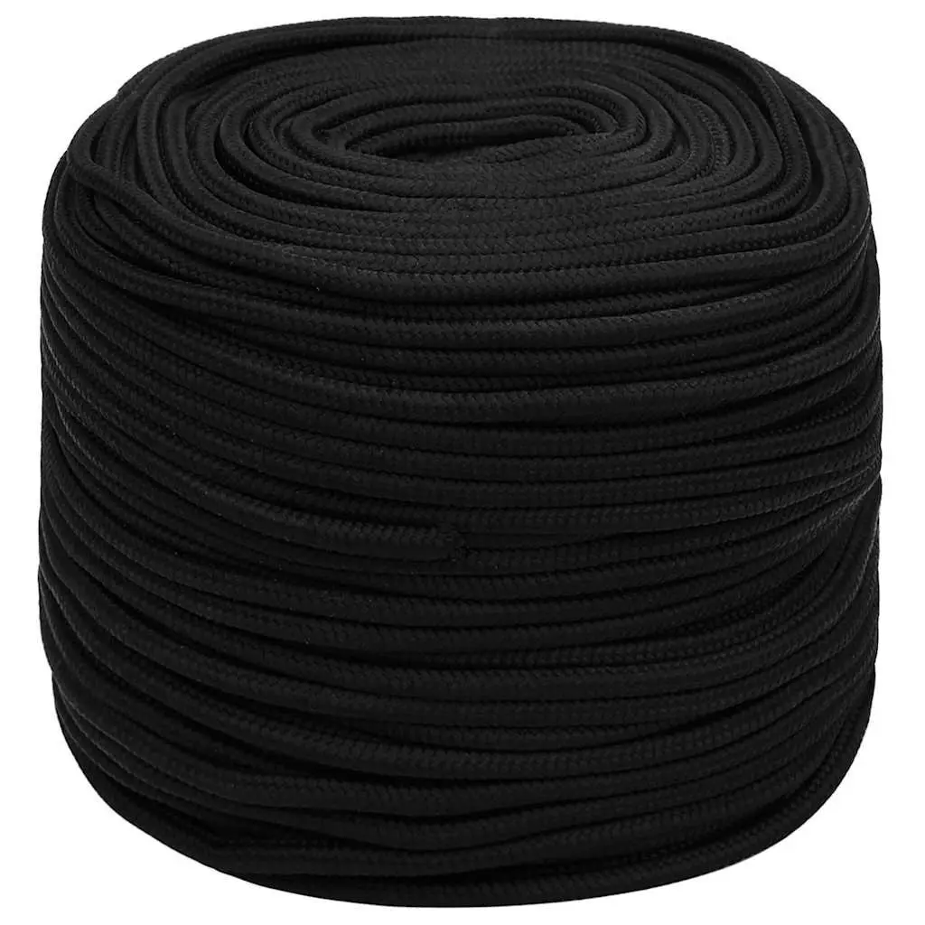 Braided Work Rope Black 8mm 50m Durable Polyester Cord General Purpose