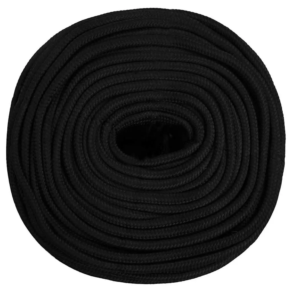 Braided Polyester Work Rope Black 10mm 50m Durable UV Resistant Cord for Garden Workshop Home Use