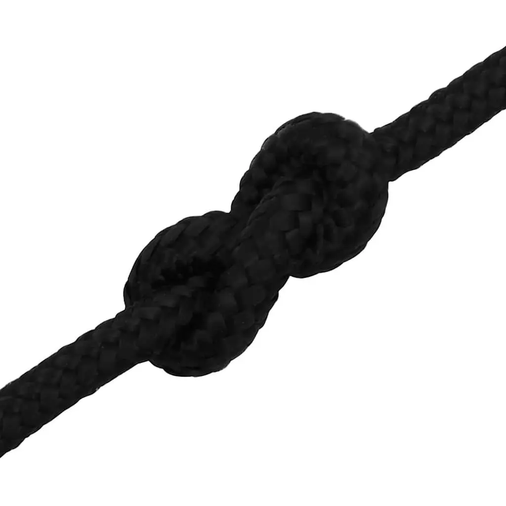 Braided Polyester Work Rope Black 10mm 50m Durable UV Resistant Cord for Garden Workshop Home Use
