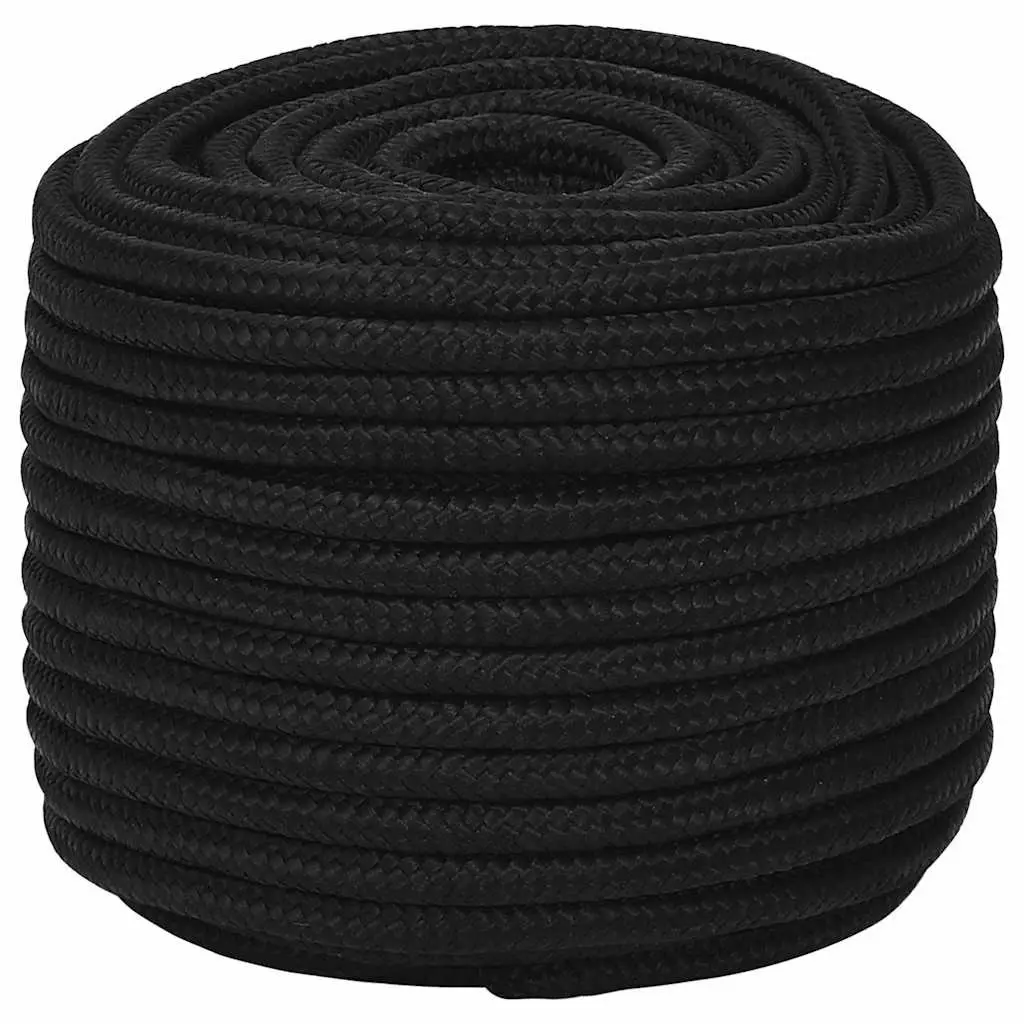 Braided Work Rope Black 12mm 50m Durable Polyester Cord General Purpose Utility