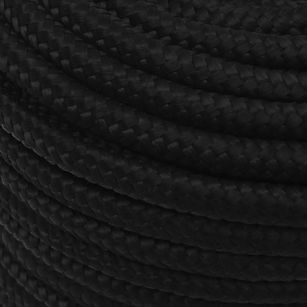 Braided Work Rope Black 12mm 50m Durable Polyester Cord General Purpose Utility