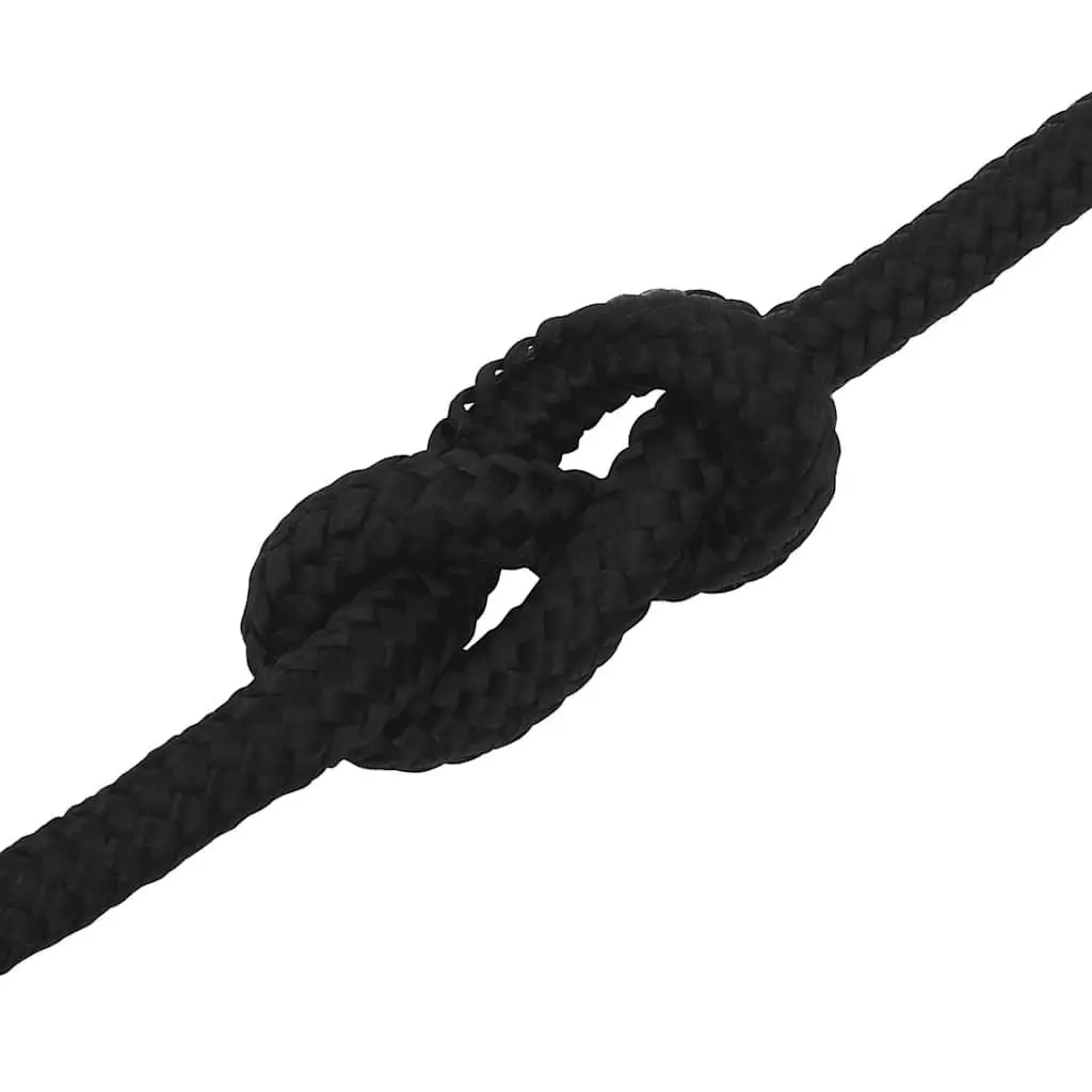 Braided Work Rope Black 12mm 50m Durable Polyester Cord General Purpose Utility