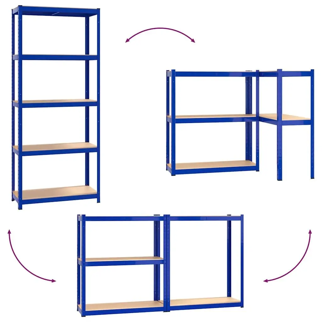 5-Layer Storage Shelves Blue Steel Engineered Wood Boltless Adjustable 3 Piece