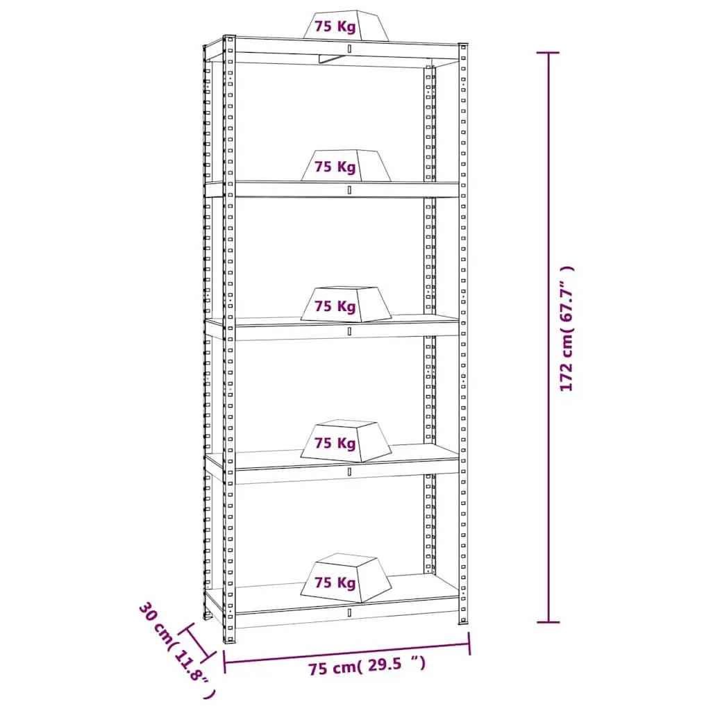 5-Layer Storage Shelves Blue Steel Engineered Wood Boltless Adjustable 3 Piece
