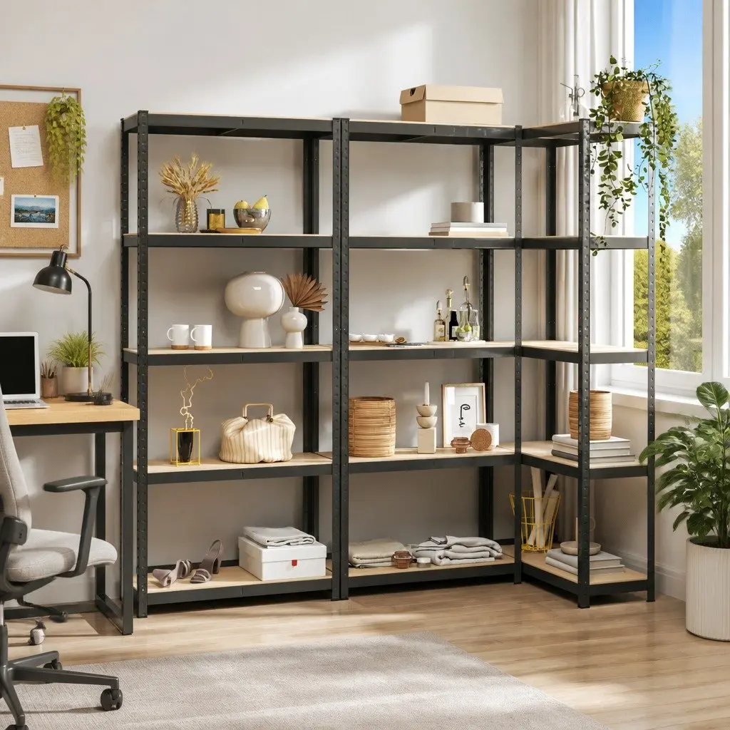 Industrial Storage Shelves Anthracite 5-Layer Heavy-Duty Steel Frame Adjustable Shelving Unit