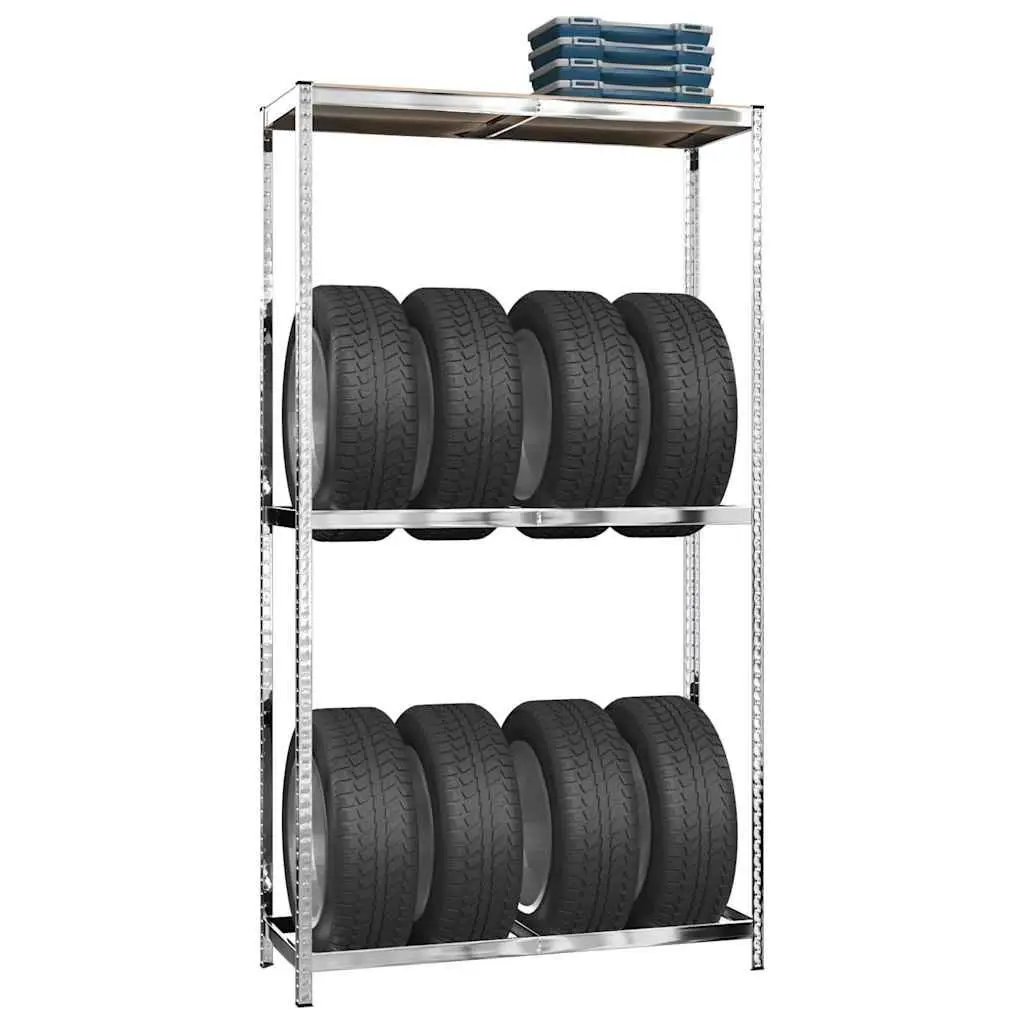 Tire Storage Racks Silver 2 Layer Heavy Duty Adjustable Steel Shelving 2 Piece