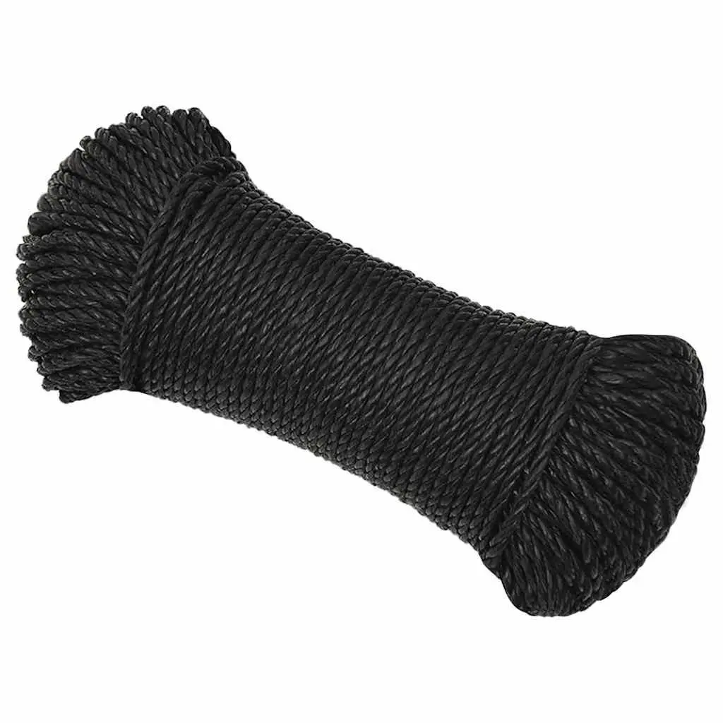 Work Rope Black 8mm 50m Twisted Polypropylene UV Resistant Weather Resistant General Purpose Outdoor Garden