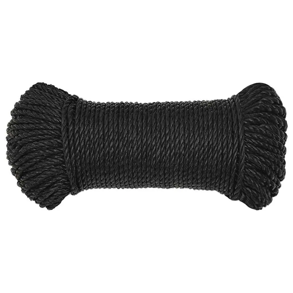Work Rope Black 8mm 50m Twisted Polypropylene UV Resistant Weather Resistant General Purpose Outdoor Garden