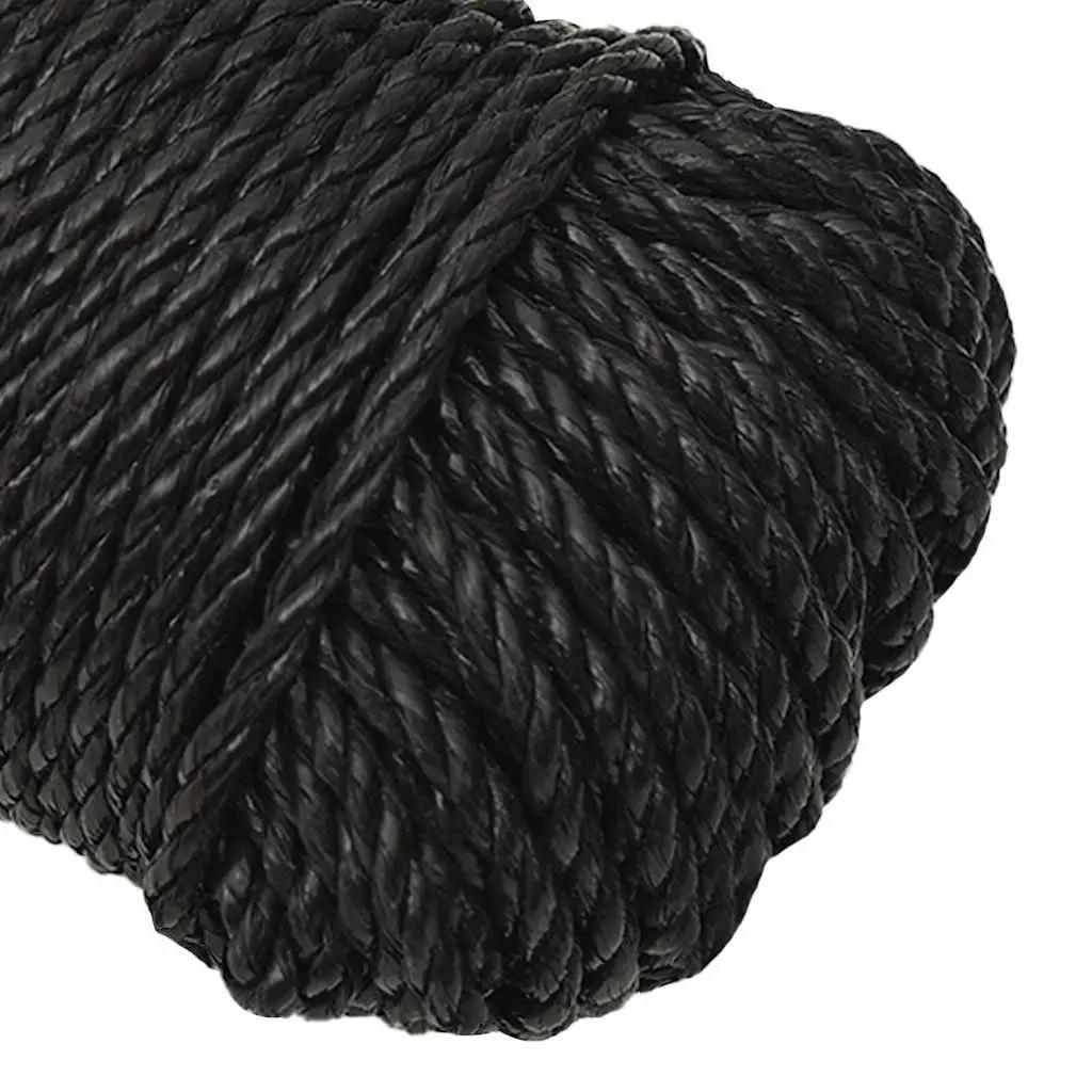 Work Rope Black 8mm 100m Durable Polypropylene Twisted for Garden Workshop Indoor Outdoor Use
