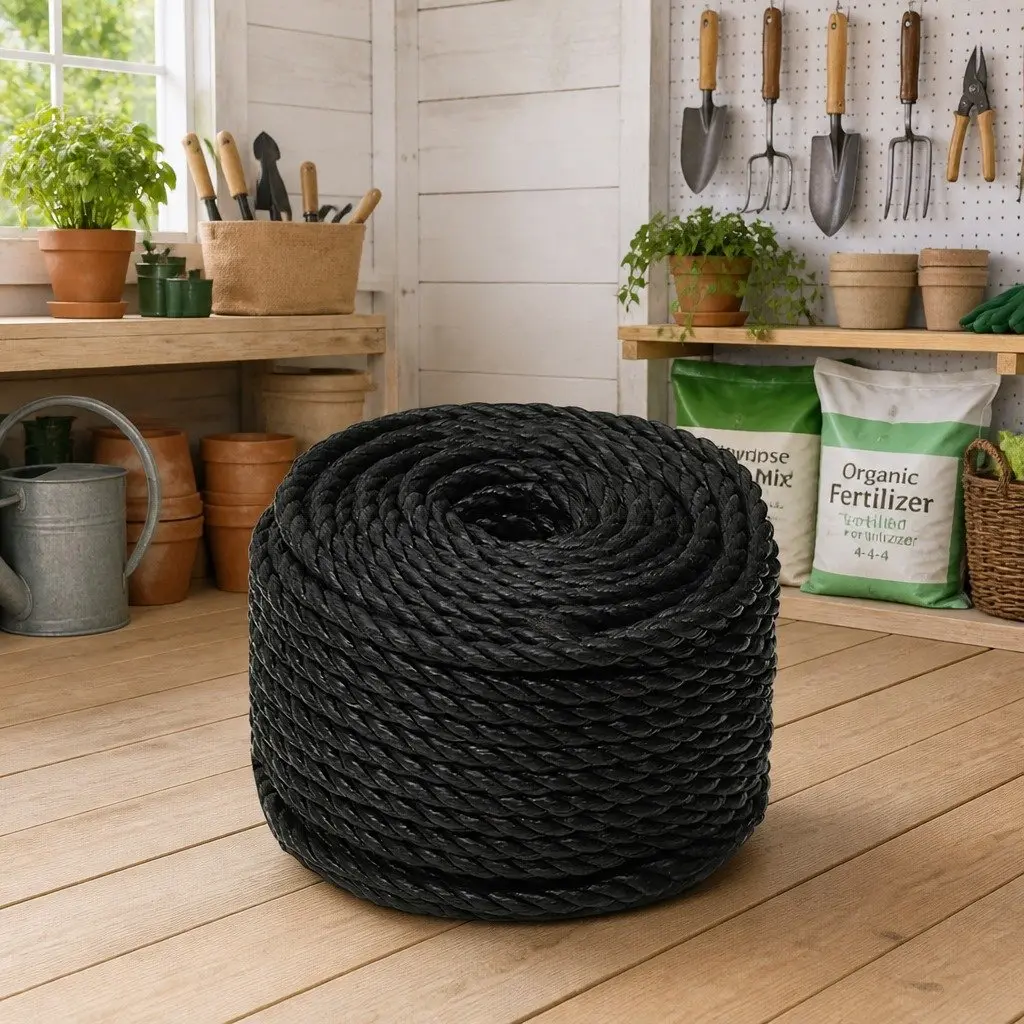 Work Rope Black 10mm Twisted Polypropylene Cord General Purpose 25m