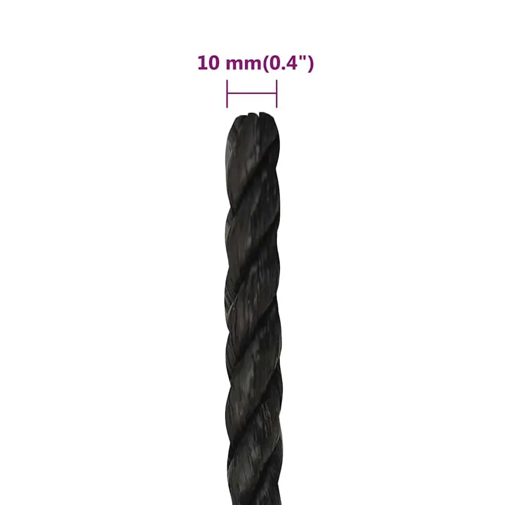 Work Rope Black 10mm Twisted Polypropylene Cord General Purpose 25m