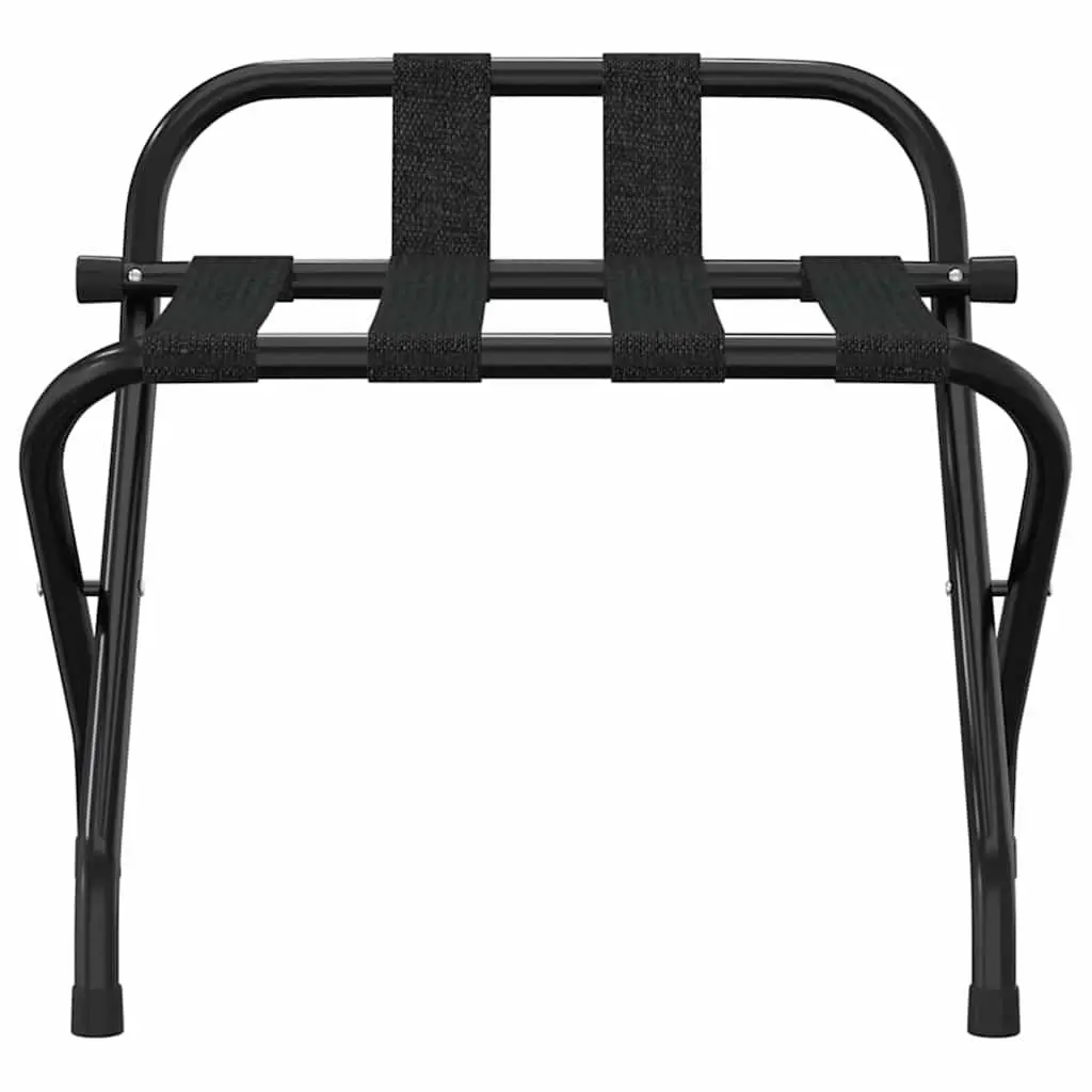 Luggage Rack Black Foldable Metal Frame with Backrest and Nylon Straps