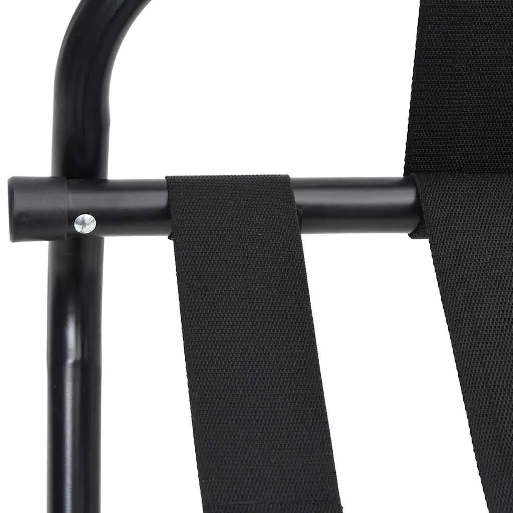 Luggage Rack Black Foldable Metal Frame with Backrest and Nylon Straps