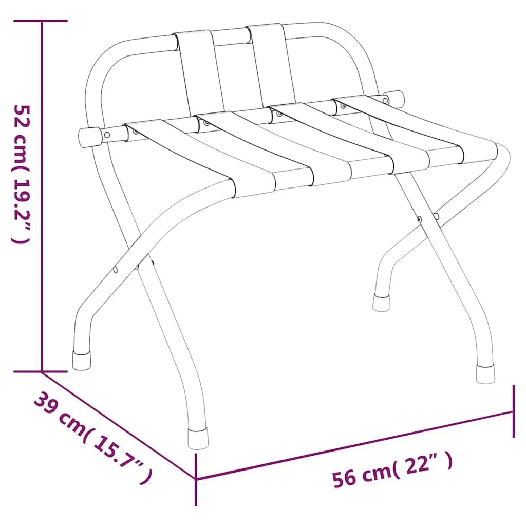 Luggage Rack Black Foldable Metal Frame with Backrest and Nylon Straps