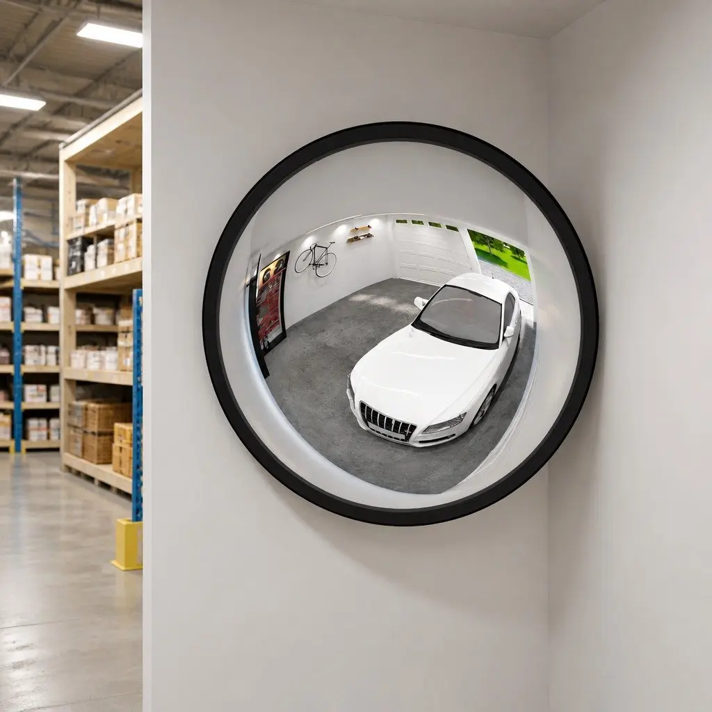 Convex Traffic Mirror Black Ø40cm Shatter-Proof Acrylic Wide Field of View