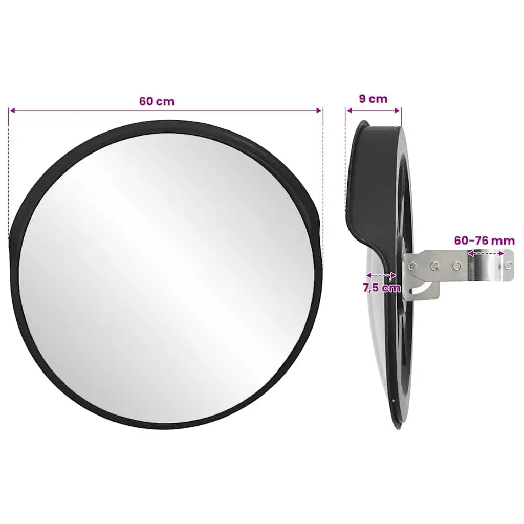 Convex Traffic Mirror Black Ø60cm Shatter-proof Polycarbonate Wide-angle Visibility