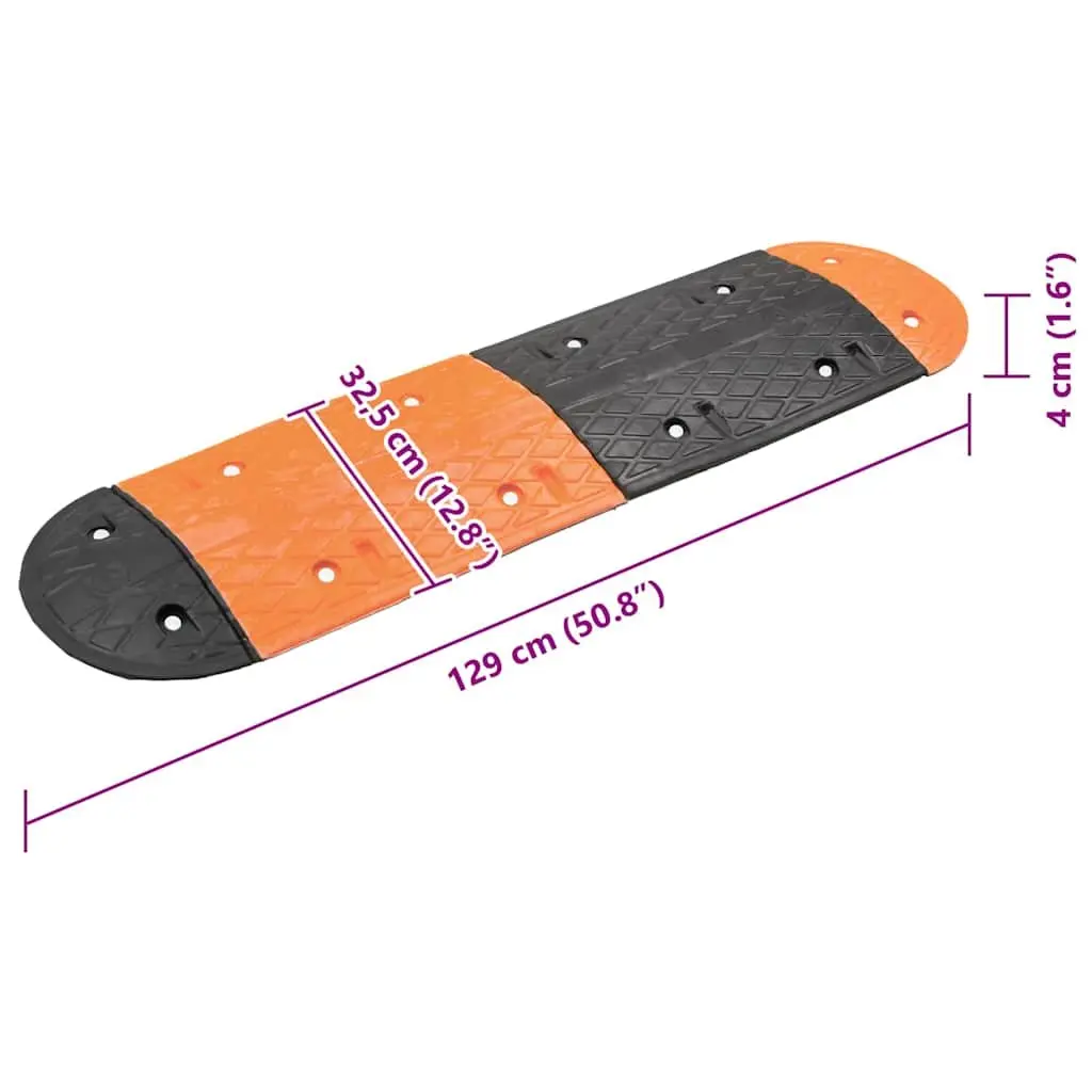 Rubber Speed Hump Yellow Black 129cm Anti-Slip Durable Traffic Safety Deceleration Road Bumper