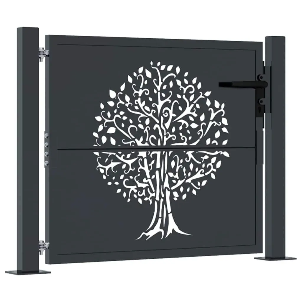 Garden Gate Anthracite 100x75 cm Steel Laser-Cut Design Outdoor Fencing Entrance