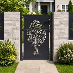 Garden Gate Anthracite 100x125cm Steel Laser-Cut Design Outdoor Fence Entry