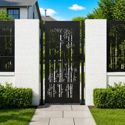 Garden Gate Anthracite 100x175cm Steel Bamboo Design Outdoor Fencing Entry