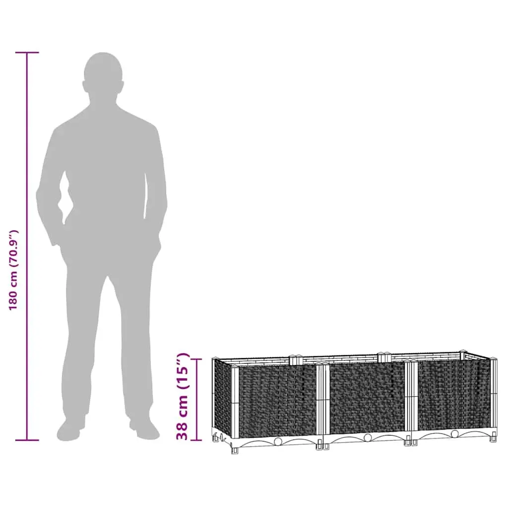 Raised Garden Bed Grey 120x40x38cm Polypropylene Rattan Pattern Planter Box Outdoor