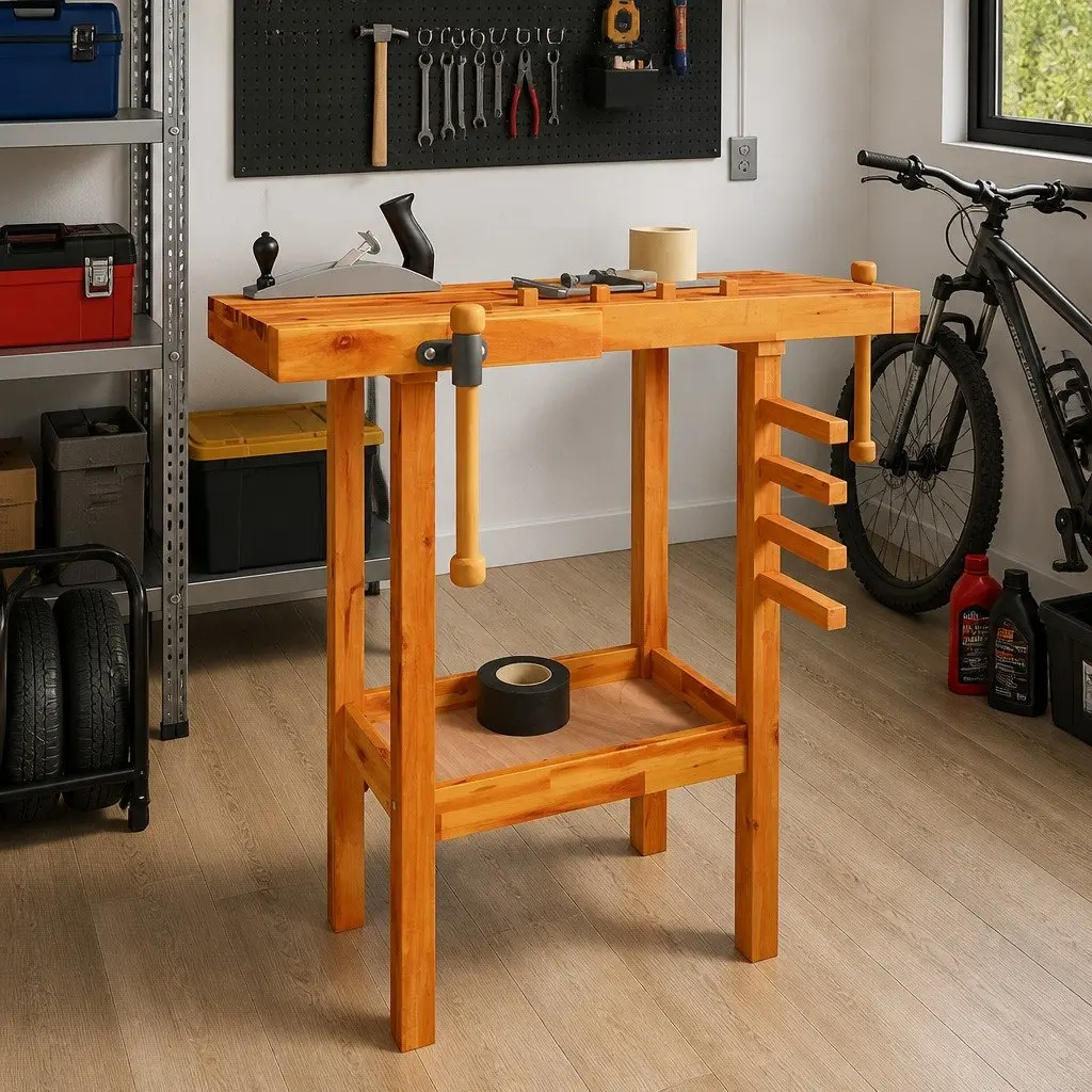 Workbench Brown Solid Acacia Wood 92x48x83 cm Fitted with Vices and Shelf