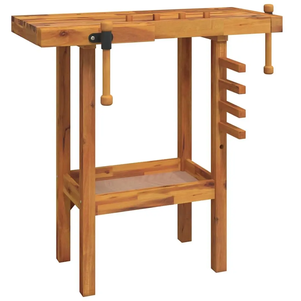 Workbench Brown Solid Acacia Wood 92x48x83 cm Fitted with Vices and Shelf