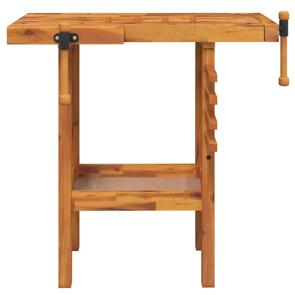 Workbench Brown Solid Acacia Wood 92x48x83 cm Fitted with Vices and Shelf