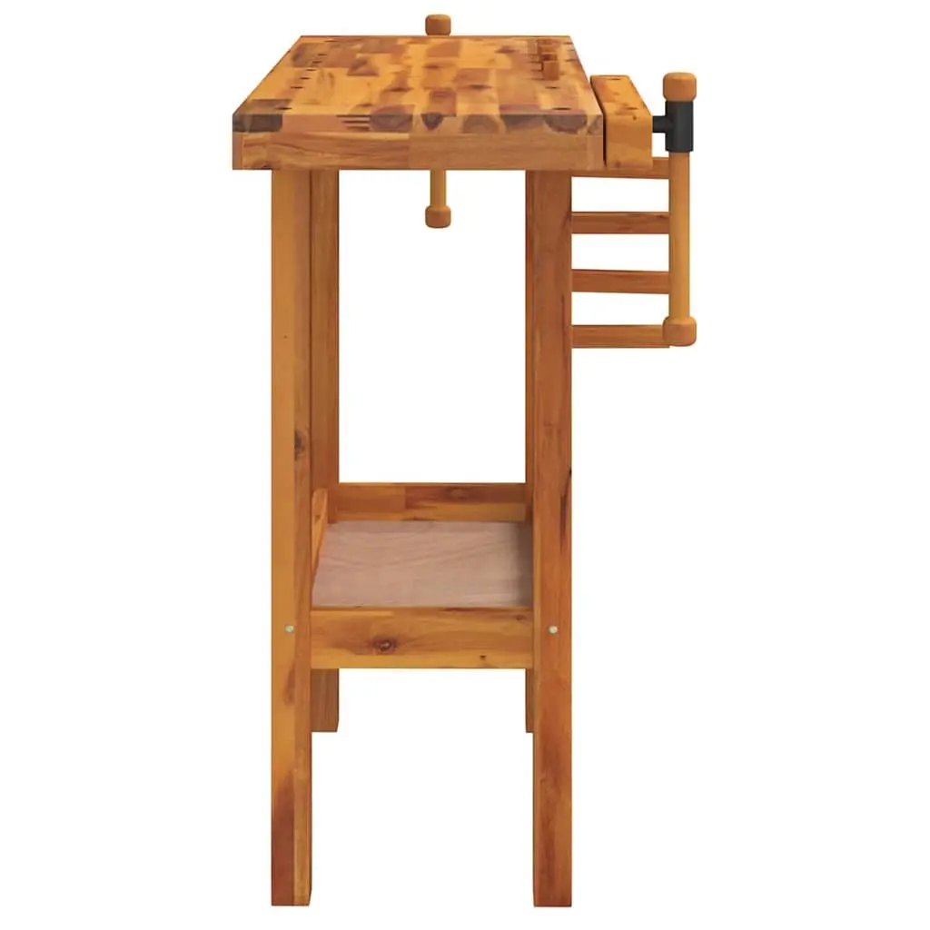 Workbench Brown Solid Acacia Wood 92x48x83 cm Fitted with Vices and Shelf