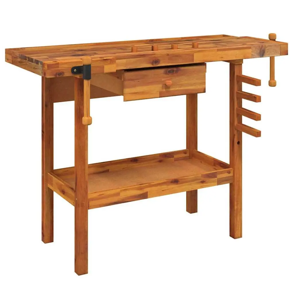 Workbench Brown 124x52x83cm Solid Acacia Wood Large Stable Surface with Drawer and Shelf