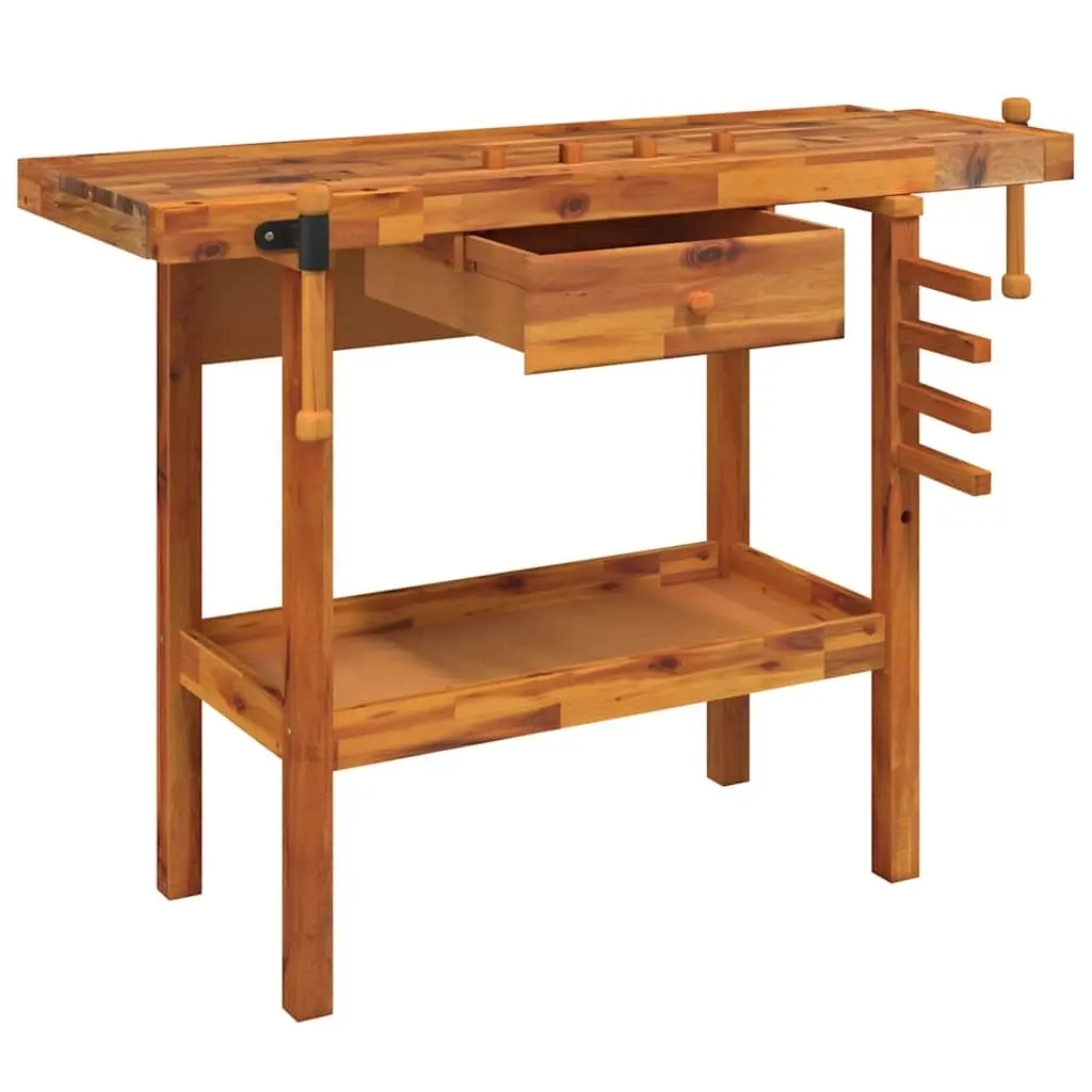 Workbench Brown 124x52x83cm Solid Acacia Wood Large Stable Surface with Drawer and Shelf