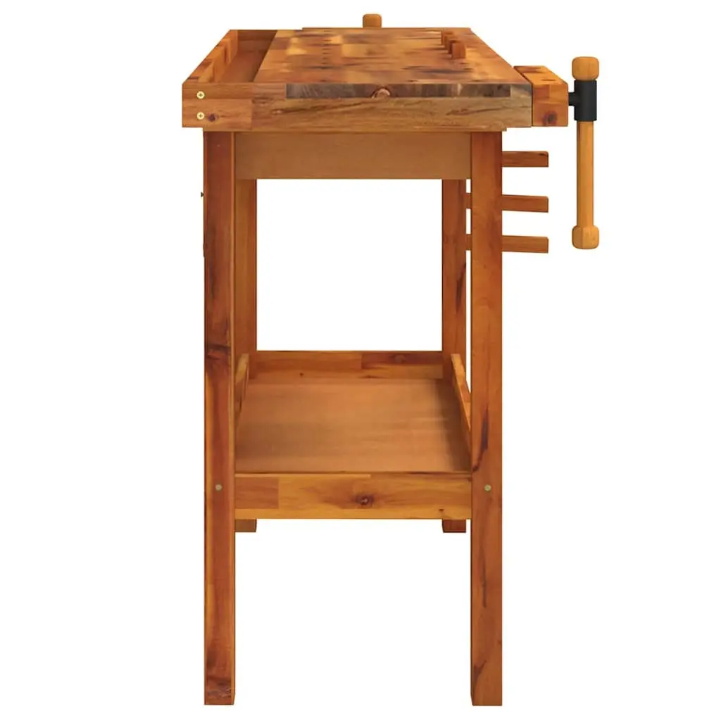 Workbench Brown 124x52x83cm Solid Acacia Wood Large Stable Surface with Drawer and Shelf