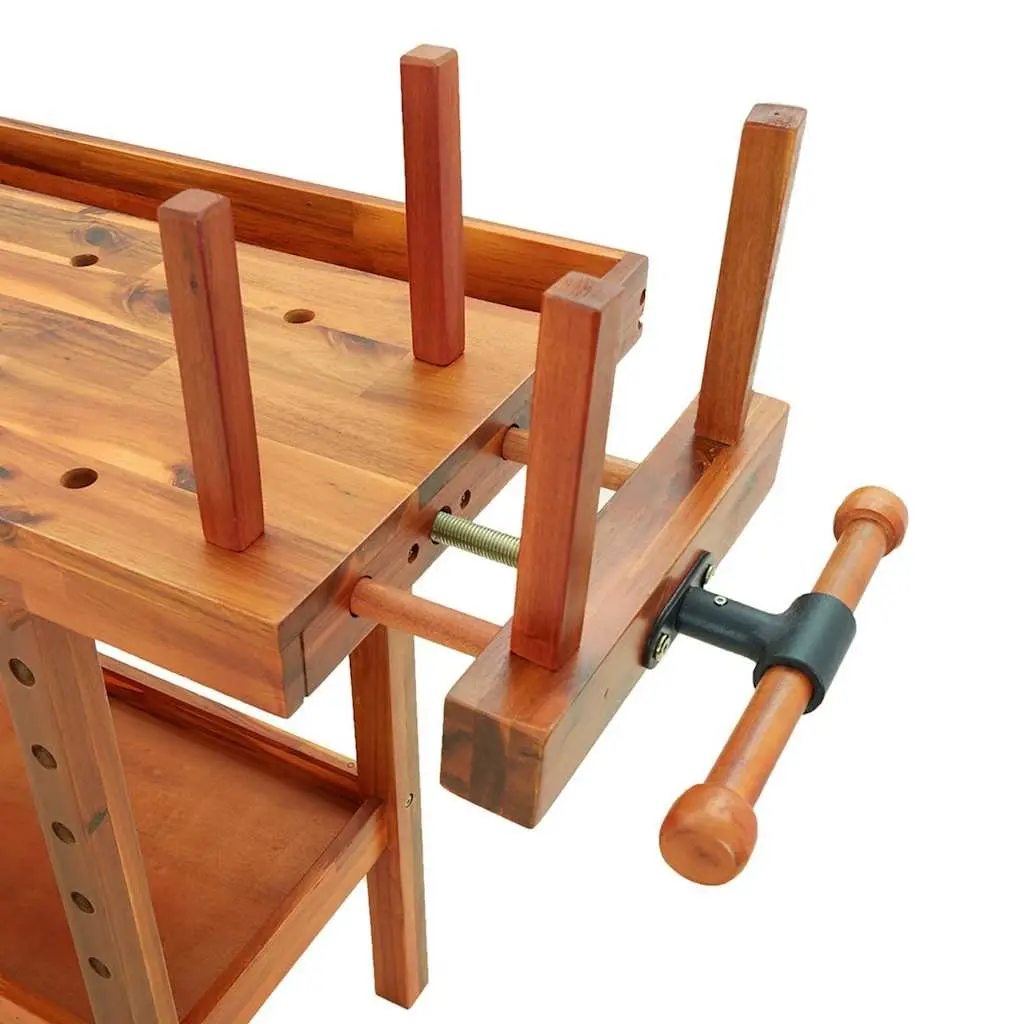 Workbench Brown 124x52x83cm Solid Acacia Wood Large Stable Surface with Drawer and Shelf