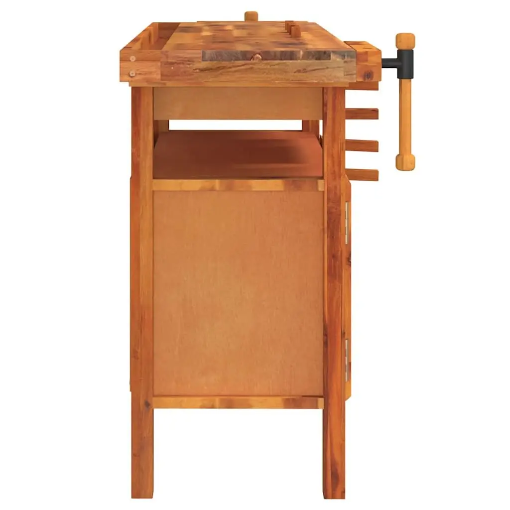 Wooden Workbench Brown 124x52x83cm Solid Acacia Wood with Drawer Storage Compartment