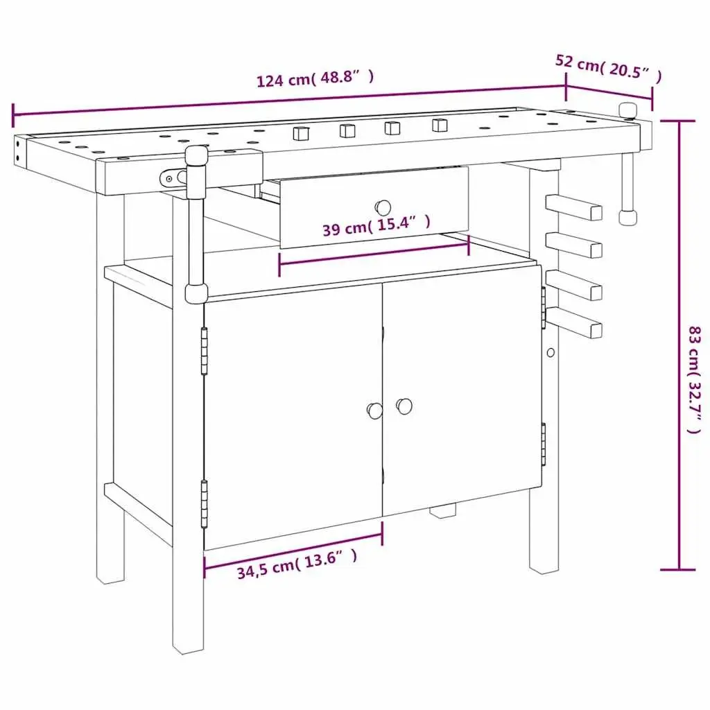 Wooden Workbench Brown 124x52x83cm Solid Acacia Wood with Drawer Storage Compartment