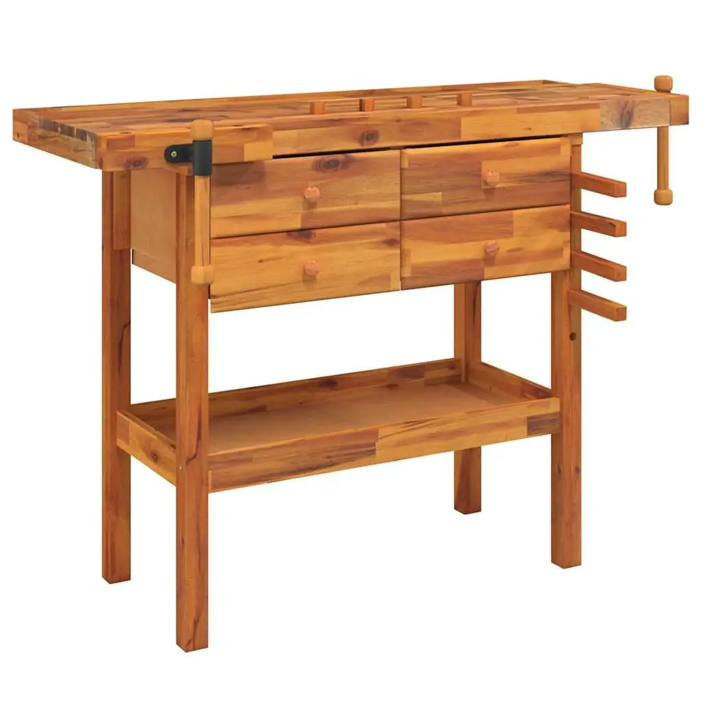 Solid Wood Workbench Brown 124x52x83cm with Drawers Shelf Vices