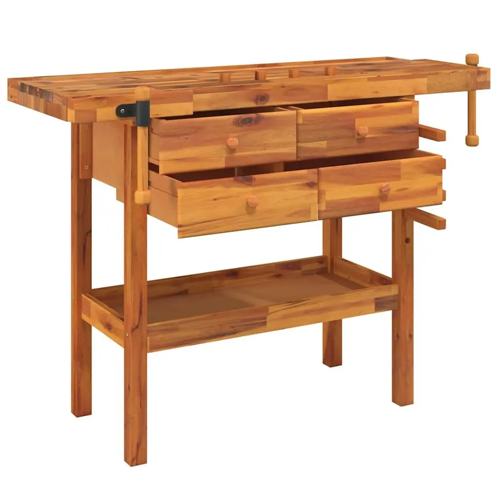 Solid Wood Workbench Brown 124x52x83cm with Drawers Shelf Vices