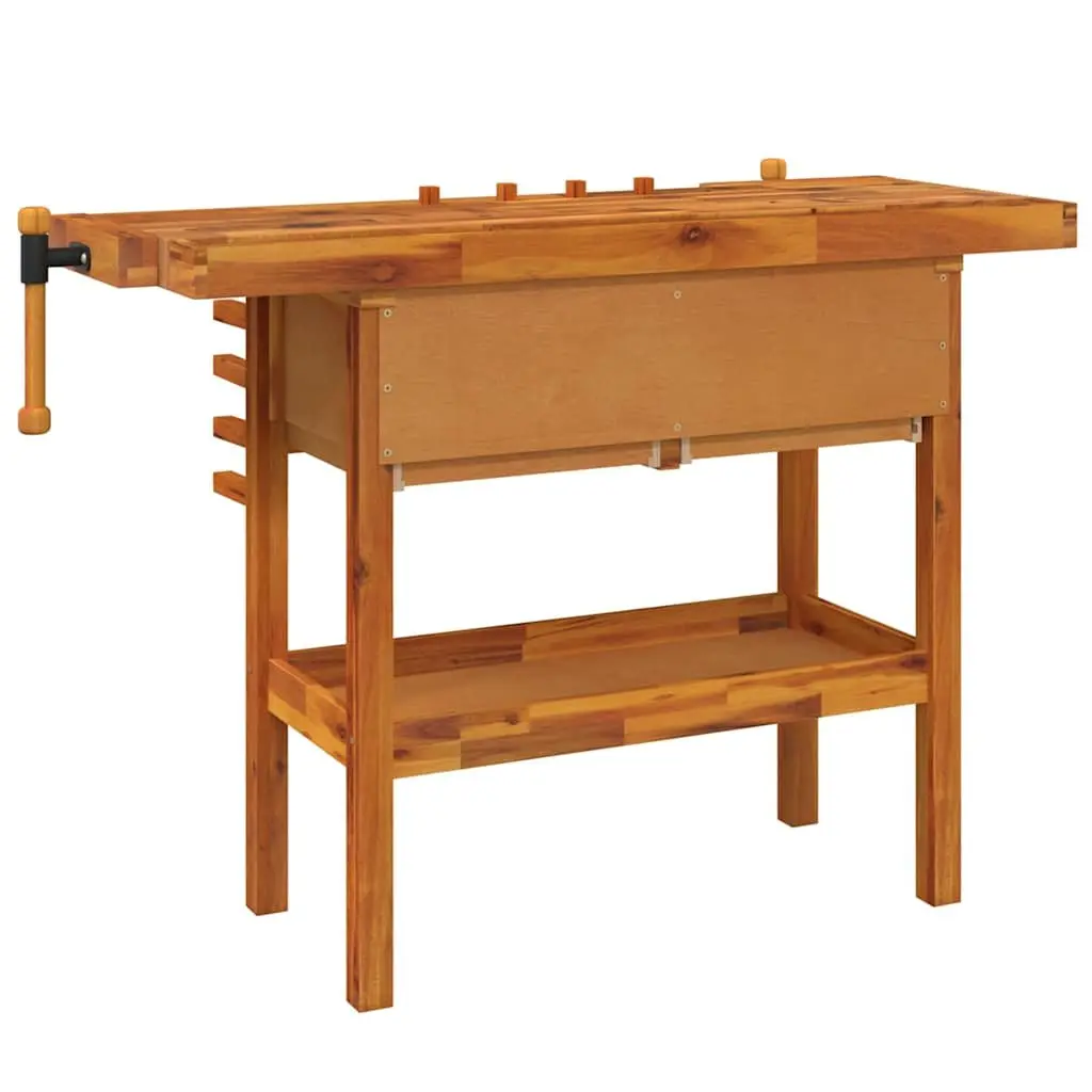 Solid Wood Workbench Brown 124x52x83cm with Drawers Shelf Vices