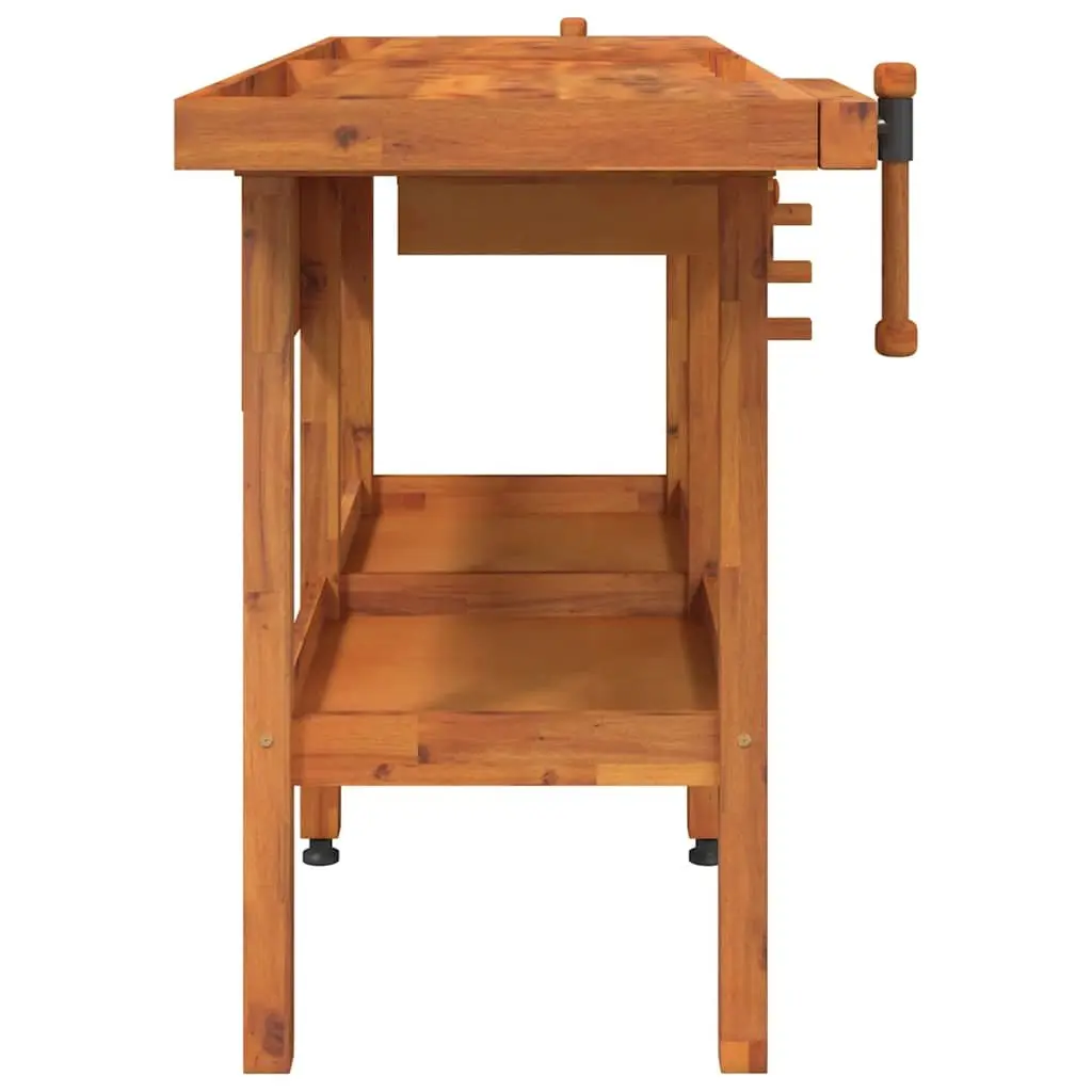 Solid Wood Workbench Brown 162x62x83cm with 2 Drawers Shelf and Dual Vices