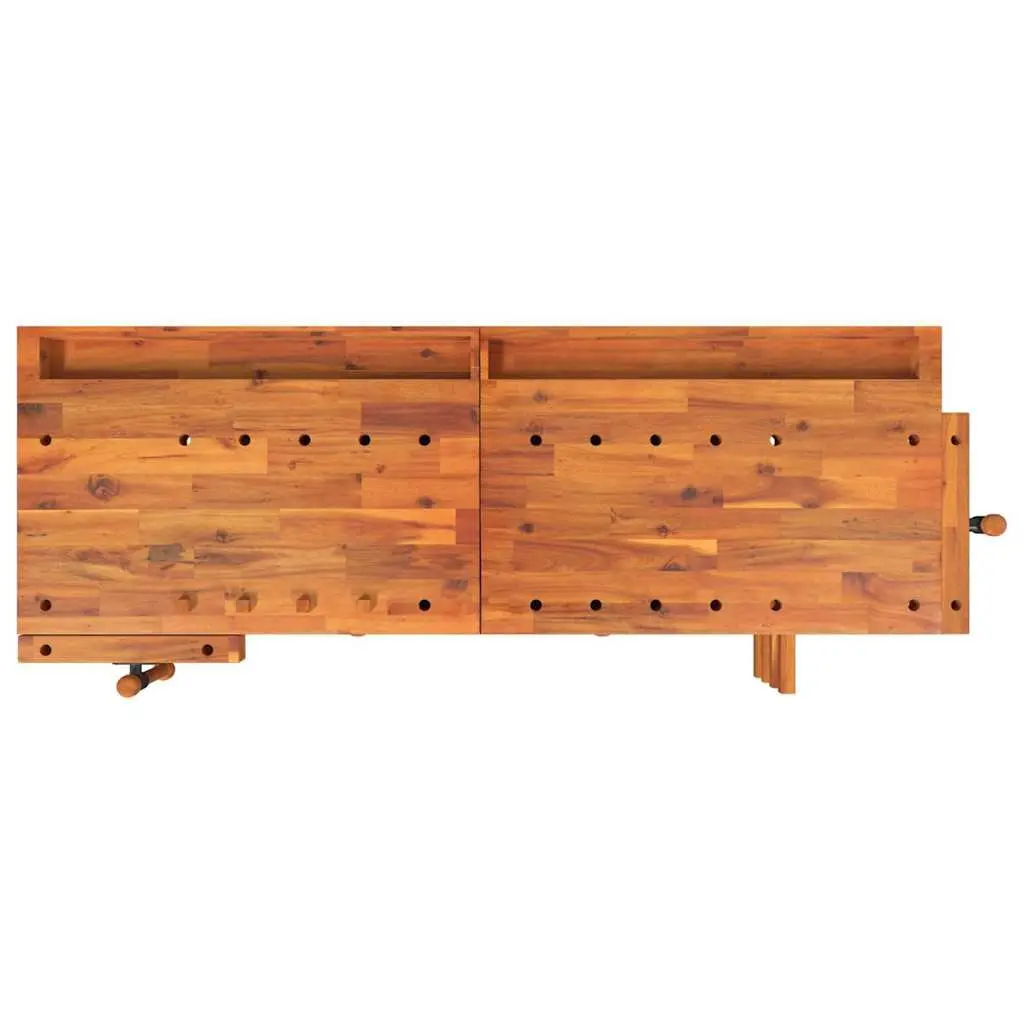 Solid Wood Workbench Brown 162x62x83cm with 2 Drawers Shelf and Dual Vices