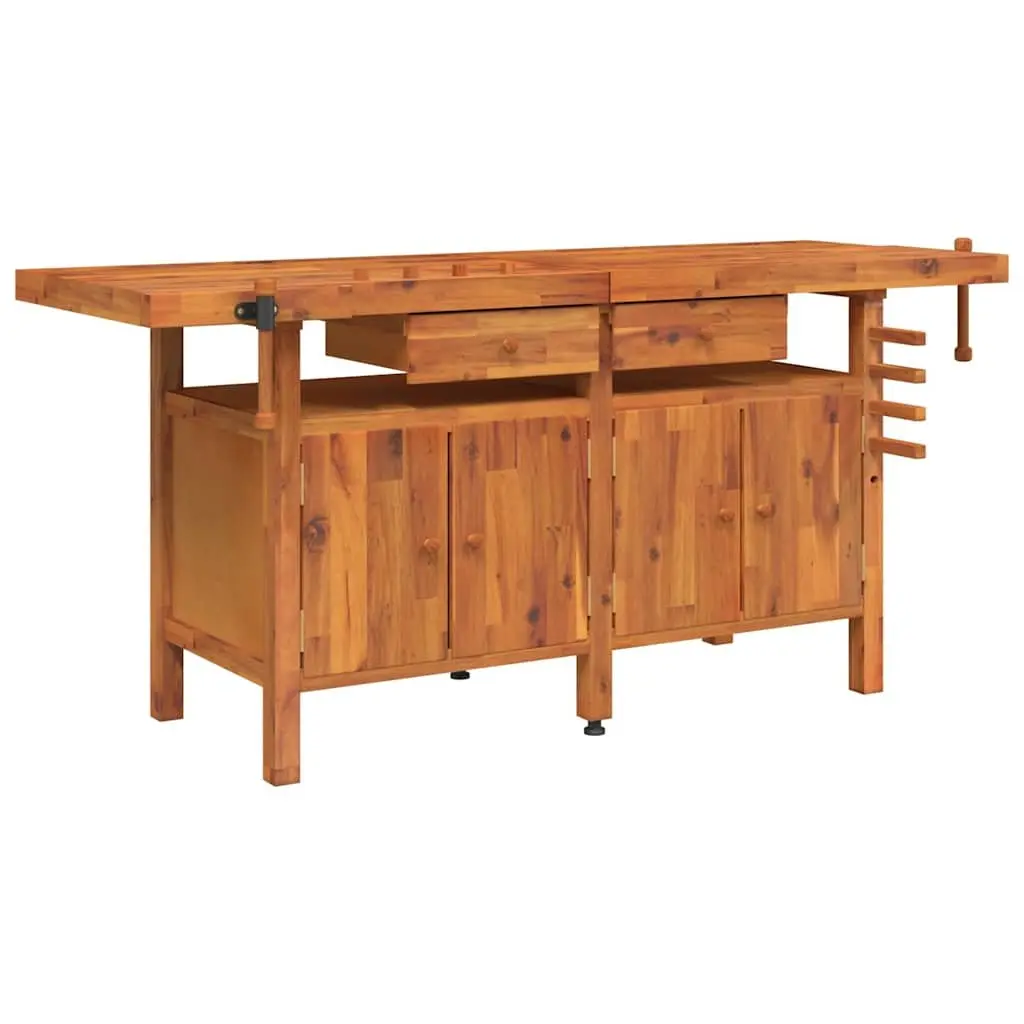 Workbench Brown 192x62x83 cm Solid Wood Acacia with Drawers and Vices