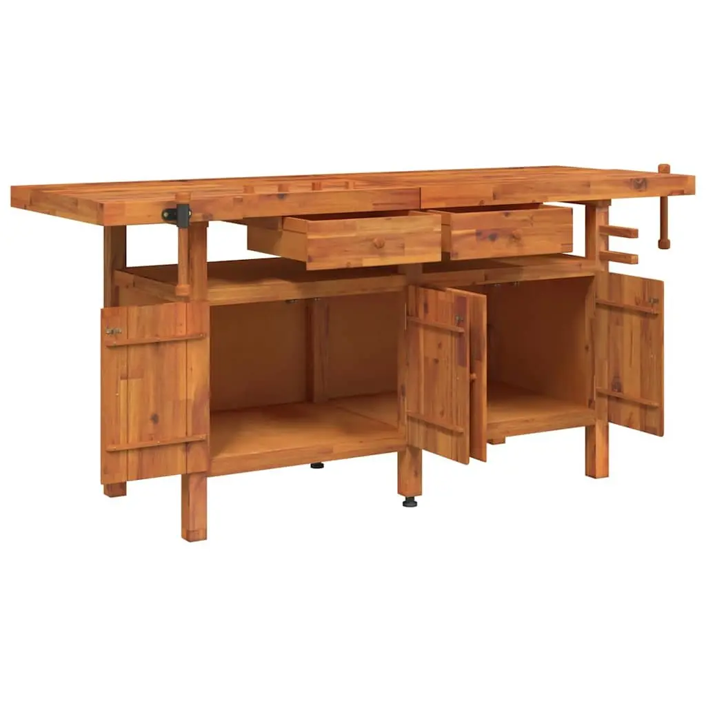 Workbench Brown 192x62x83 cm Solid Wood Acacia with Drawers and Vices