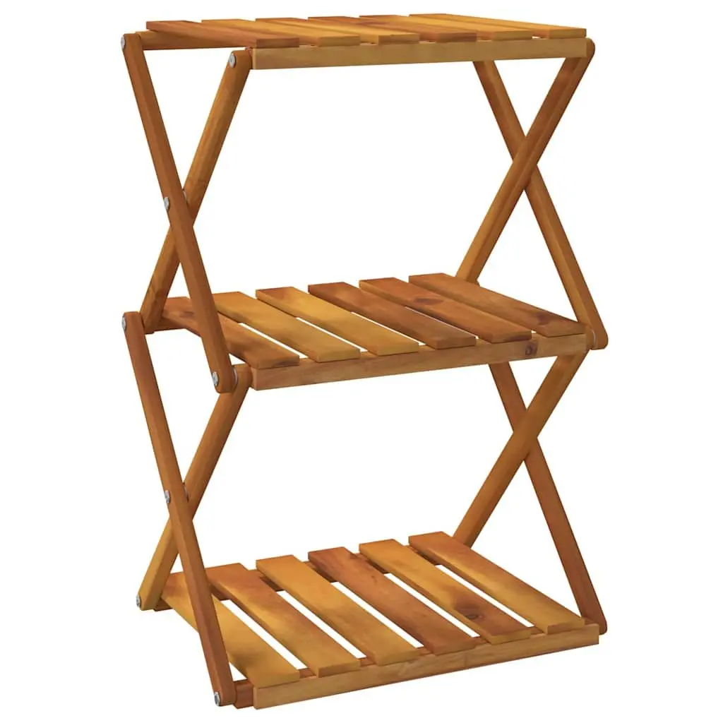 3-Tier Folding Shelf Brown Wood Standing Storage Bookcase Display Rack Unit