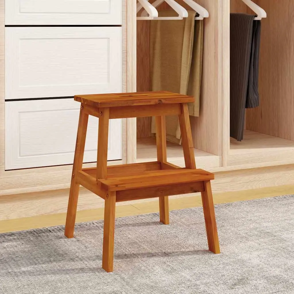 2 Step Stool Brown Solid Acacia Wood Curved Edges