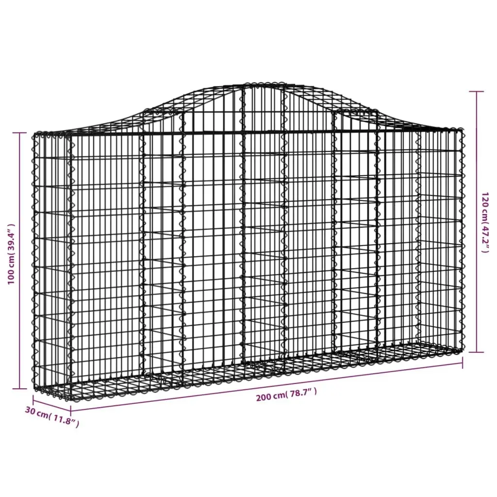 Gabion Basket Silver Arched 200x30x100-120cm Decorative Garden Barrier