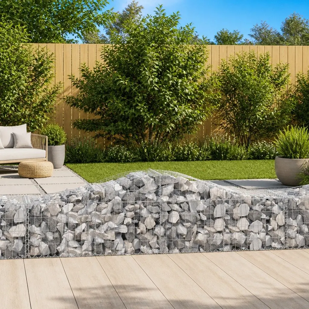 Arched Gabion Basket Silver 200x50x40/60cm Decorative Sound Insulating Garden Barrier