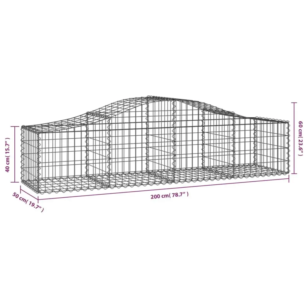 Arched Gabion Basket Silver 200x50x40/60cm Decorative Sound Insulating Garden Barrier