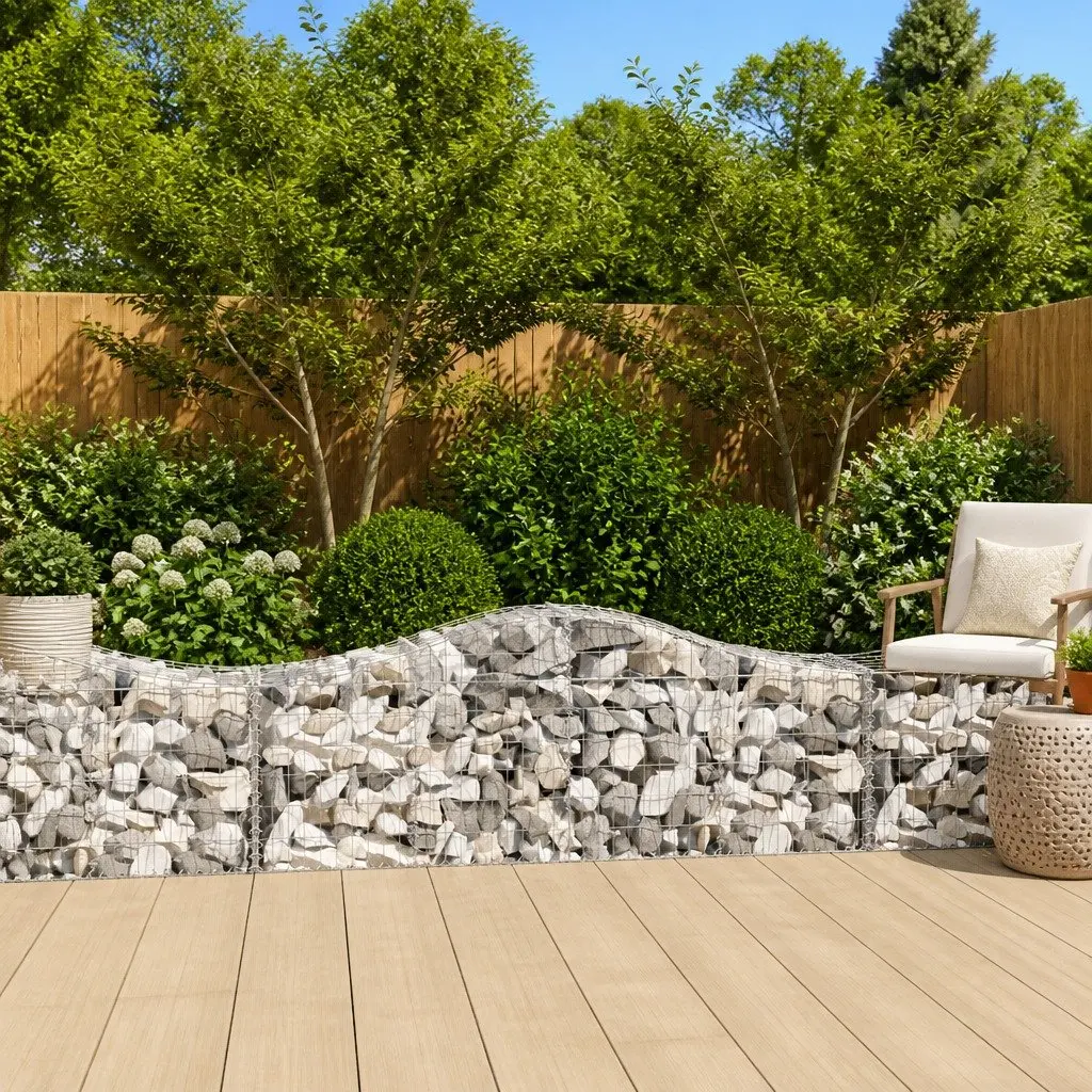 Arched Gabion Basket Silver 200x50x60/80 cm Decorative Garden Barrier Retaining Wall